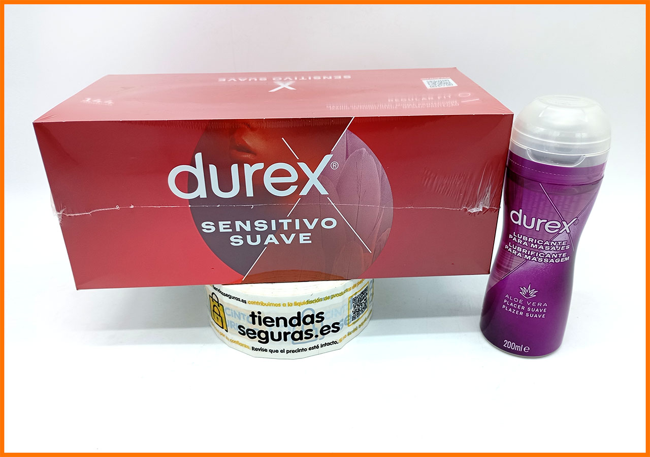 1 Caja Durex Sensitivo Suave 144 Preservativos + 1 Lubricante Durex Aloe Vera 200ml