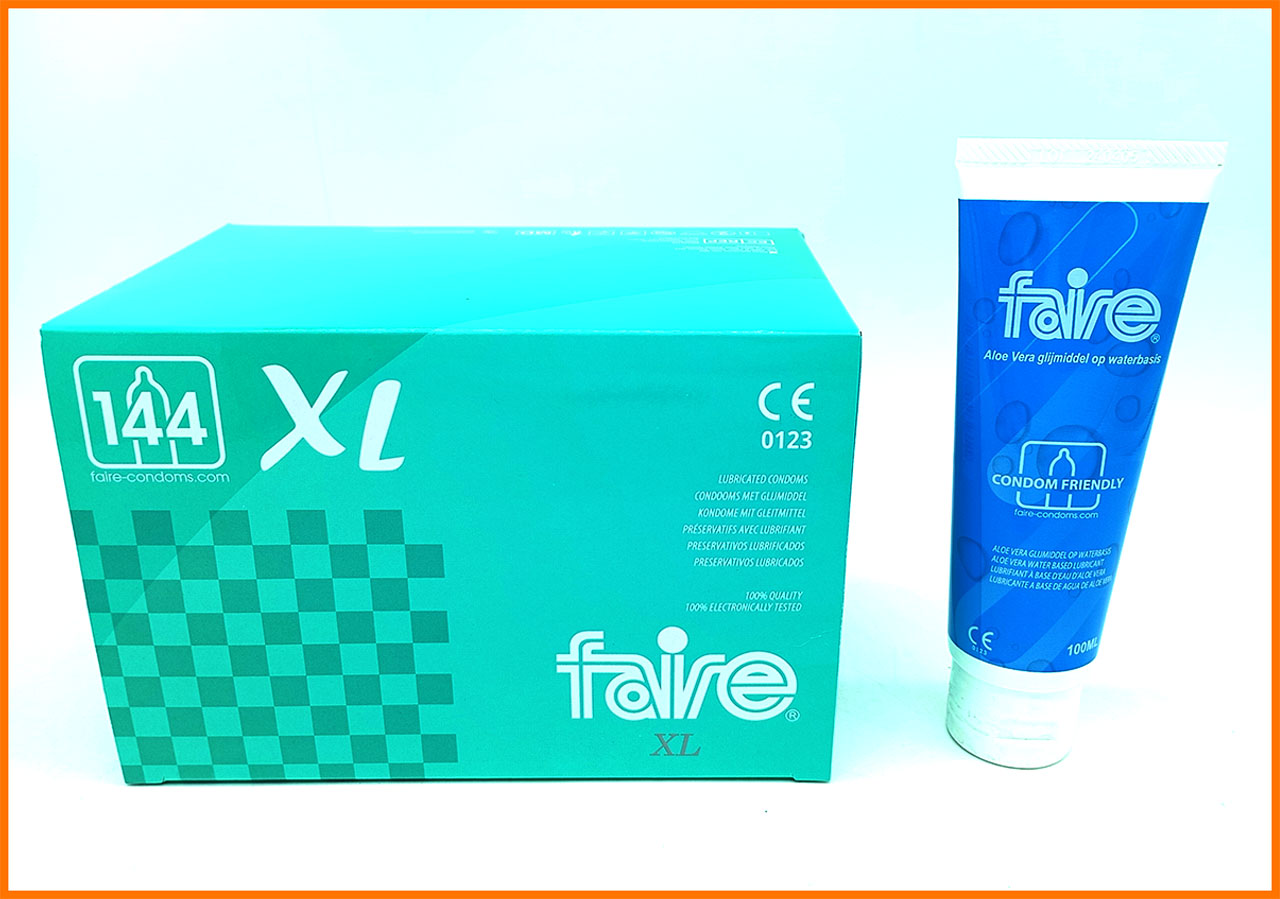 1 Caja FAIRE XL 144 Preservativos + 1 Lubricante Faire 100ml